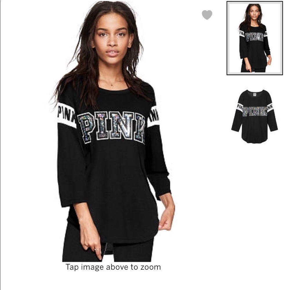 Pink VS |  Bling 3/4 sleeve black sweater